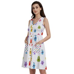 Seamless-pattern-cute-funny-monster-cartoon-isolated-white-background Sleeveless Dress With Pocket by Simbadda