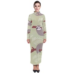 Sloths-pattern-design Turtleneck Maxi Dress by Simbadda