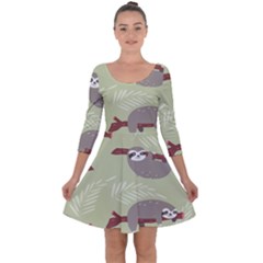 Sloths-pattern-design Quarter Sleeve Skater Dress by Simbadda