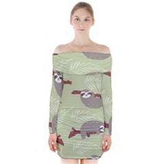 Sloths-pattern-design Long Sleeve Off Shoulder Dress by Simbadda