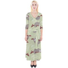 Sloths-pattern-design Quarter Sleeve Wrap Maxi Dress by Simbadda