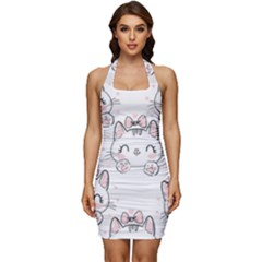 Cat-with-bow-pattern Sleeveless Wide Square Neckline Ruched Bodycon Dress by Simbadda