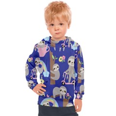 Hand-drawn-cute-sloth-pattern-background Kids  Hooded Pullover by Simbadda