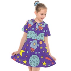 Card-with-lovely-planets Kids  Short Sleeve Shirt Dress by Simbadda