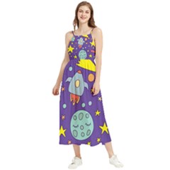 Card-with-lovely-planets Boho Sleeveless Summer Dress by Simbadda