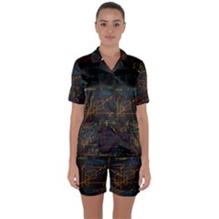 Mathematical-colorful-formulas-drawn-by-hand-black-chalkboard Satin Short Sleeve Pajamas Set by Simbadda