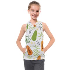 Seamless-tropical-pattern-with-papaya Kids  Sleeveless Hoodie by Simbadda