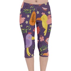 Exotic-seamless-pattern-with-parrots-fruits Velvet Capri Leggings  by Simbadda