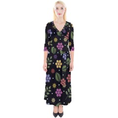 Embroidery-seamless-pattern-with-flowers Quarter Sleeve Wrap Maxi Dress by Simbadda