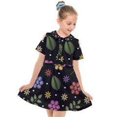 Embroidery-seamless-pattern-with-flowers Kids  Short Sleeve Shirt Dress by Simbadda