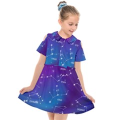 Realistic-night-sky-poster-with-constellations Kids  Short Sleeve Shirt Dress by Simbadda