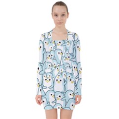 Penguins-pattern V-neck Bodycon Long Sleeve Dress by Simbadda