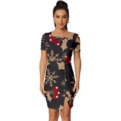 Christmas-pattern-with-snowflakes-berries Fitted Knot Split End Bodycon Dress by Simbadda