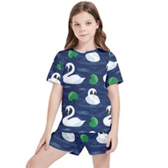 Swan-pattern-elegant-design Kids  Tee And Sports Shorts Set by Simbadda