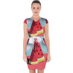 Strawberries Fruit Capsleeve Drawstring Dress  by Grandong