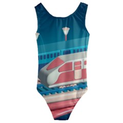 Bridge Transportation Train Toys Kids  Cut-out Back One Piece Swimsuit by Grandong