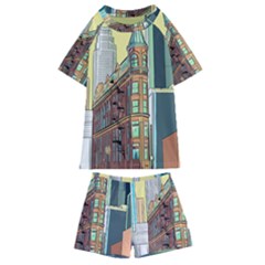 Building Urban Architecture Tower Kids  Swim Tee And Shorts Set by Grandong