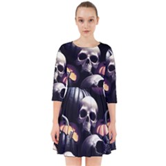 Halloween Party Skulls, Demonic Pumpkins Pattern Smock Dress by Casemiro