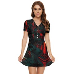 A Dark City Vector V-neck High Waist Chiffon Mini Dress by Proyonanggan