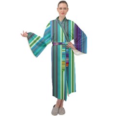 Color Stripes Maxi Velvet Kimono by Proyonanggan