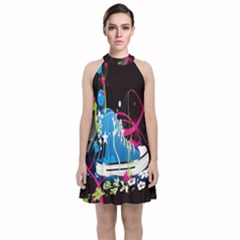 Sneakers Shoes Patterns Bright Velvet Halter Neckline Dress  by Proyonanggan