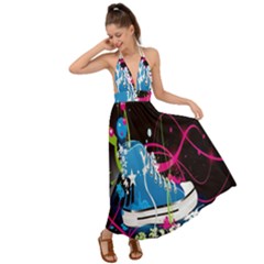 Sneakers Shoes Patterns Bright Backless Maxi Beach Dress by Proyonanggan