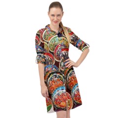 Art Background Bowl Ceramic Color Long Sleeve Mini Shirt Dress by Proyonanggan