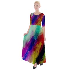 Colorful Abstract Paint Splats Background Half Sleeves Maxi Dress by Proyonanggan