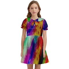 Colorful Abstract Paint Splats Background Kids  Bow Tie Puff Sleeve Dress by Proyonanggan