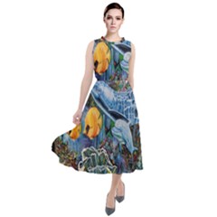 Colorful Aquatic Life Wall Mural Round Neck Boho Dress by Proyonanggan