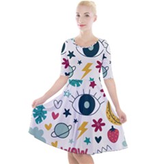 Love Pattern Quarter Sleeve A-line Dress by Proyonanggan