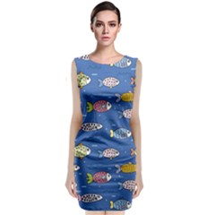 Sea Fish Blue Submarine Animal Sleeveless Velvet Midi Dress by Proyonanggan