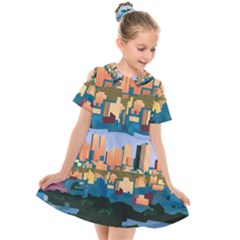 City Buildings Urban Dawn Kids  Short Sleeve Shirt Dress by Bangk1t