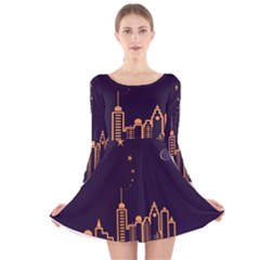 Skyscraper Town Urban Towers Long Sleeve Velvet Skater Dress by Bangk1t