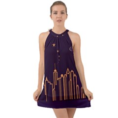 Skyscraper Town Urban Towers Halter Tie Back Chiffon Dress by Bangk1t