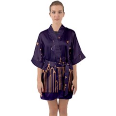 Skyscraper Town Urban Towers Half Sleeve Satin Kimono  by Bangk1t