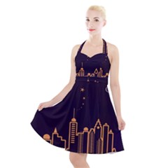 Skyscraper Town Urban Towers Halter Party Swing Dress  by Bangk1t