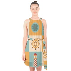 Nautical Elements Collection Halter Collar Waist Tie Chiffon Dress by Bangk1t