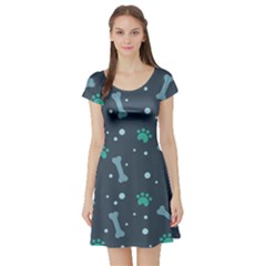 Bons Foot Prints Pattern Background Short Sleeve Skater Dress by Bangk1t