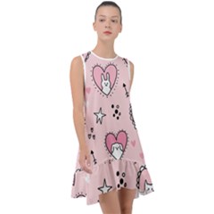 Cartoon Cute Valentines Day Doodle Heart Love Flower Seamless Pattern Vector Frill Swing Dress by Bangk1t