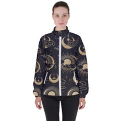 Asian Seamless Pattern With Clouds Moon Sun Stars Vector Collection Oriental Chinese Japanese Korean Women s High Neck Windbreaker by Bangk1t