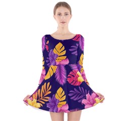 Tropical Pattern Long Sleeve Velvet Skater Dress by Bangk1t