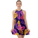 Tropical Pattern Halter Tie Back Chiffon Dress View1