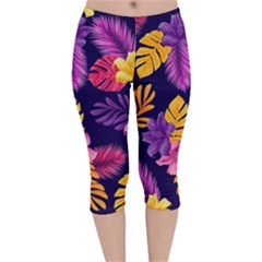 Tropical Pattern Velvet Capri Leggings  by Bangk1t