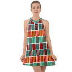 Bricks Abstract Seamless Pattern Halter Tie Back Chiffon Dress by Bangk1t