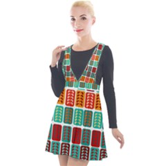 Bricks Abstract Seamless Pattern Plunge Pinafore Velour Dress by Bangk1t