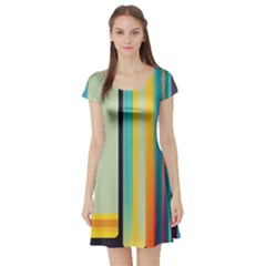 Colorful Rainbow Striped Pattern Stripes Background Short Sleeve Skater Dress by Bangk1t