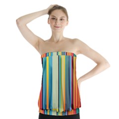 Colorful Rainbow Striped Pattern Stripes Background Strapless Top by Bangk1t