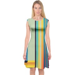 Colorful Rainbow Striped Pattern Stripes Background Capsleeve Midi Dress by Bangk1t