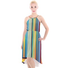 Colorful Rainbow Striped Pattern Stripes Background High-low Halter Chiffon Dress  by Bangk1t